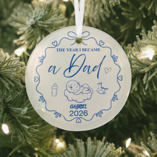 Klassiek blauwe 'Het jaar waarin ik papa werd' op Glas Ornament