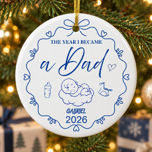 Klassiek blauwe 'Het jaar waarin ik vader werd' op Keramisch Ornament