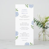 Klassiek Blauwe Hortensia Huwelijksdiner Menu (Staand voorkant)