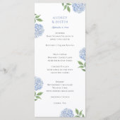 Klassiek Blauwe Hortensia Huwelijksdiner Menu (Voorkant)