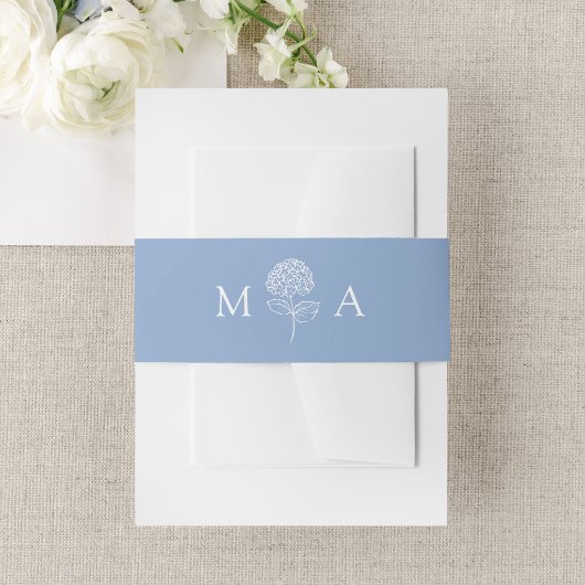 Klassiek Blauwe Hortensia Monogram Bruiloft Uitnodigingen Wikkel