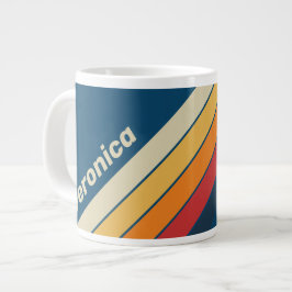 Klassiek blauwe regenboogstrepen met naam grote koffiekop