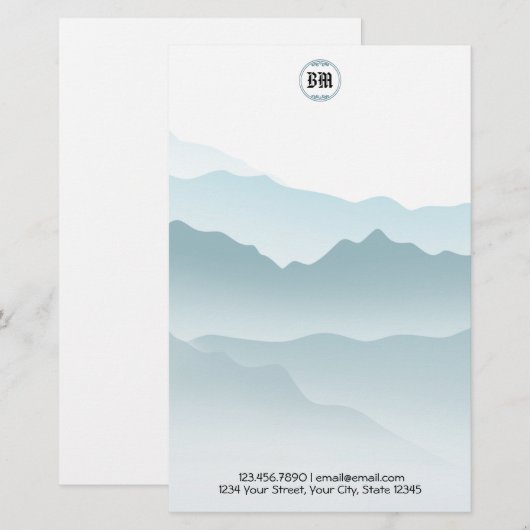 Klassiek Blauwe Rollende Bergen Achtergrond Briefpapier (Voorkant / Achterkant)