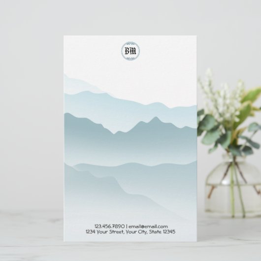 Klassiek Blauwe Rollende Bergen Achtergrond Briefpapier (Staand voorkant)