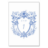 Klassiek blauwe wapenschild monogram bruiloft kaart (Voorkant)