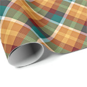 Klassiek Blauwgroen Blauw Groen Sinaasappel Tartan Cadeaupapier (Rol Hoek)