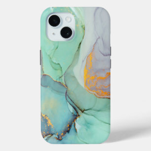 Klassiek Blauwgroen en Blauw Marmeren Ontwerp iPhone 15 Case