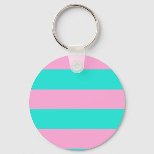 Klassiek Blauwgroen en Roze Striped Patroon Sleutelhanger (Voorkant)