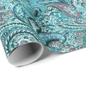 Klassiek Blauwgroen paislestpapier Cadeaupapier (Rol Hoek)