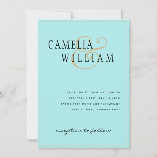 Klassiek Bleek Turquoise Zeeglas Gouden Trouwring Kaart (Voorkant)