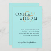 Klassiek Bleek Turquoise Zeeglas Gouden Trouwring Kaart (Voorkant / Achterkant)