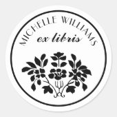 Klassiek  Bloemen Naam Ex Libris Boekplaat Ronde Sticker (Voorkant)