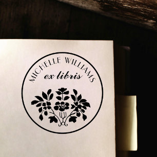 Klassiek Bloemen Naam Ex Libris Boekplaat Rubberstempel
