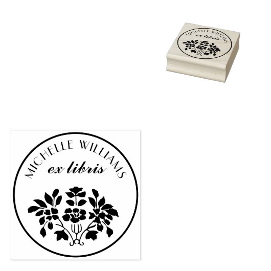 Klassiek  Bloemen Naam Ex Libris Boekplaat Rubberstempel (Gestempeld)