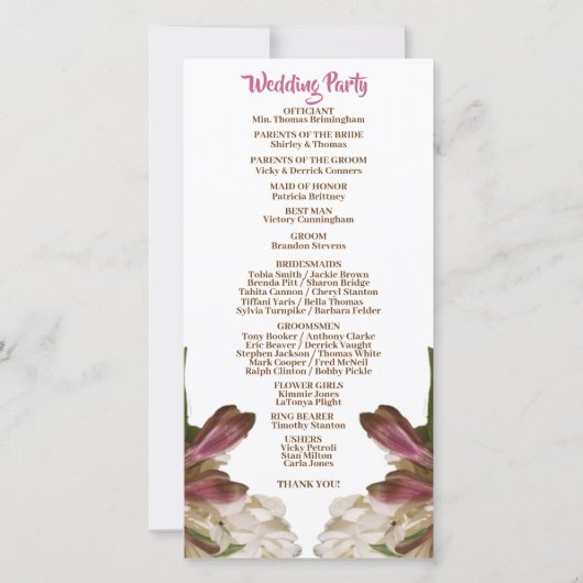 Klassiek Bloemen Wit Huwelijksceremonie Programma (Achterkant)