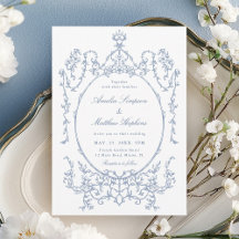 Klassiek bloemenkader Stofblauw Bruiloft          