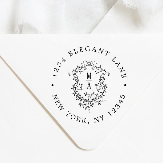Klassiek bloemenkroon-huwelijksretouradres rubberstempel