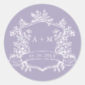 Klassiek bloemenkroon monogram lavendel ronde sticker (Voorkant)