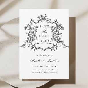 Klassiek bloemenkroon Zwart & Witte Huwelijk Save The Date