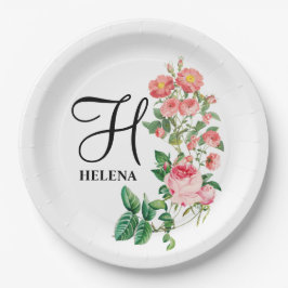 Klassiek Bloemmotief Op Maat Gemaakt Monogram Papieren Bordje