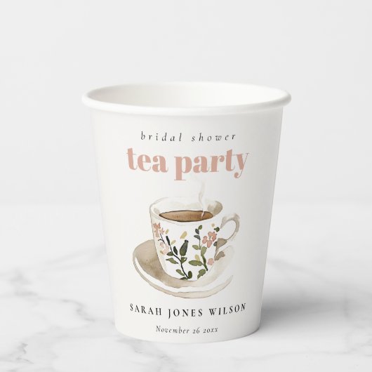 Klassiek bloemmotief theekopje bruidsshower theepa papieren bekers (Achterkant)