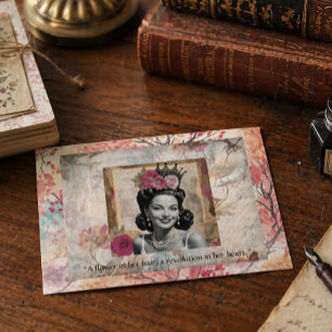 Klassiek Bloemmotief Vrouw Portret Citaat Briefkaart