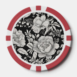Klassiek Bloemmotief Zwart en Wit Vintage Poker Chips