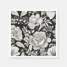 Klassiek Bloemmotief Zwart en Wit Vintage Servet