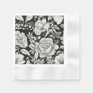 Klassiek Bloemmotief Zwart en Wit Vintage Servet