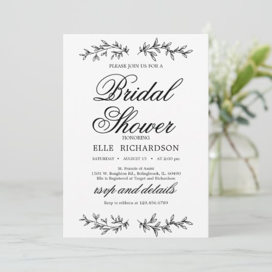 Klassiek bloemornament elegant vrijgezellenfeest kaart (Staand voorkant)