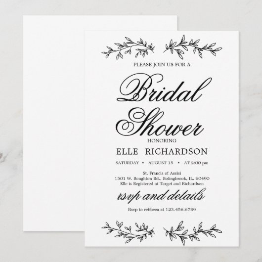 Klassiek bloemornament elegant vrijgezellenfeest kaart (Voorkant / Achterkant)