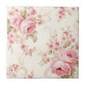 Klassiek bloemrijk roze bloemblad roze tegeltje (Voorkant)