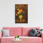 Klassiek bloemstilleven met vaas en fruit canvas afdruk (Insitu (Woonkamer))