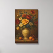 Klassiek bloemstilleven met vaas en fruit canvas afdruk (Voorkant)