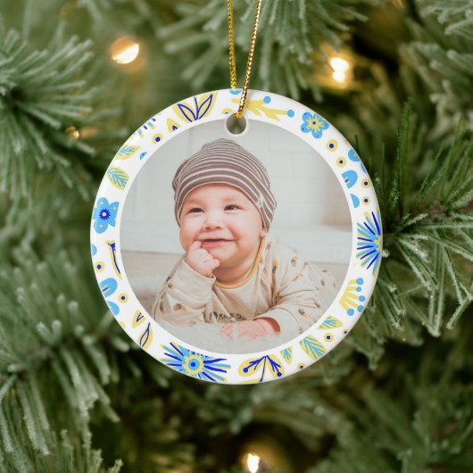 Klassiek bloemstuk baby's eerste kerstmis keramisch ornament (Boom)