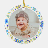 Klassiek bloemstuk baby's eerste kerstmis keramisch ornament (Voorkant)