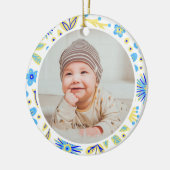 Klassiek bloemstuk baby's eerste kerstmis keramisch ornament (Links)