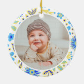Klassiek bloemstuk baby's eerste kerstmis keramisch ornament (Achterkant)