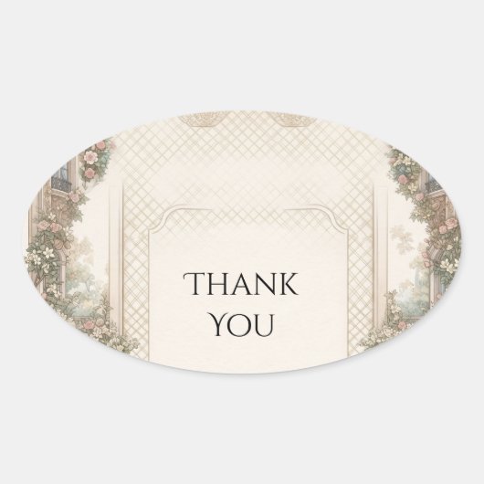 Klassiek bloemstuk bruiloft bedankt ovale sticker (Voorkant)