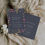 Klassiek Blue Wild Floral Bachelorette Weekend Kaart<br><div class="desc">Deze klassieke,  blauwe,  wild bloemen weekenduitnodiging is perfect voor een modern evenement. Het ontwerp is voorzien van een gele,  paarse,  witte,  wilde bloemen met bladeren in een roos en een groene waterverf achtergrond.</div>