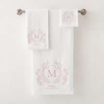 Klassiek Blush Roze Bloemen Crest Monogram