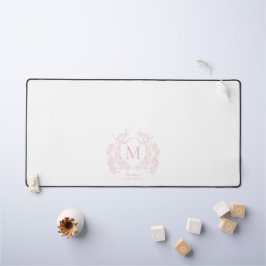 Klassiek Blush Roze Bloemen Crest Monogram Bureaumat