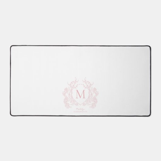 Klassiek Blush Roze Bloemen Crest Monogram Bureaumat (Voorkant)