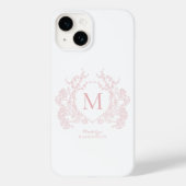 Klassiek Blush Roze Bloemen Crest Monogram Case-Mate iPhone Case (Achterkant)