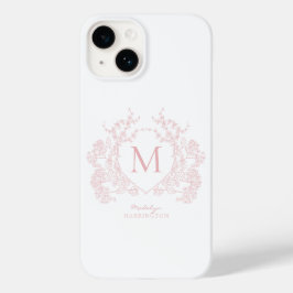 Klassiek Blush Roze Bloemen Crest Monogram Case-Mate iPhone 14 Hoesje