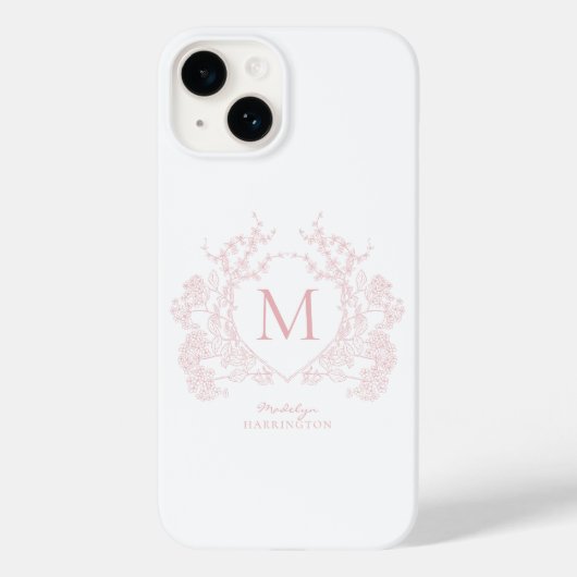 Klassiek Blush Roze Bloemen Crest Monogram Case-Mate iPhone Case (Achterkant)