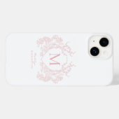 Klassiek Blush Roze Bloemen Crest Monogram Case-Mate iPhone Case (Achterkant (horizontaal))