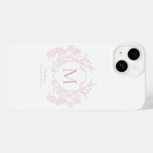 Klassiek Blush Roze Bloemen Crest Monogram Case-Mate iPhone Case (Achterkant (horizontaal))