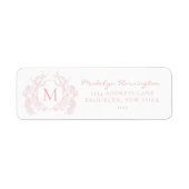 Klassiek Blush Roze Bloemen Crest Monogram Etiket (Voorkant)