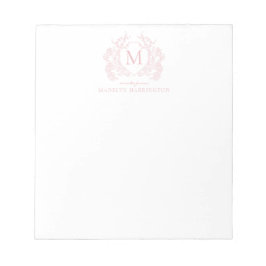 Klassiek Blush Roze Bloemen Crest Monogram Notitieblok